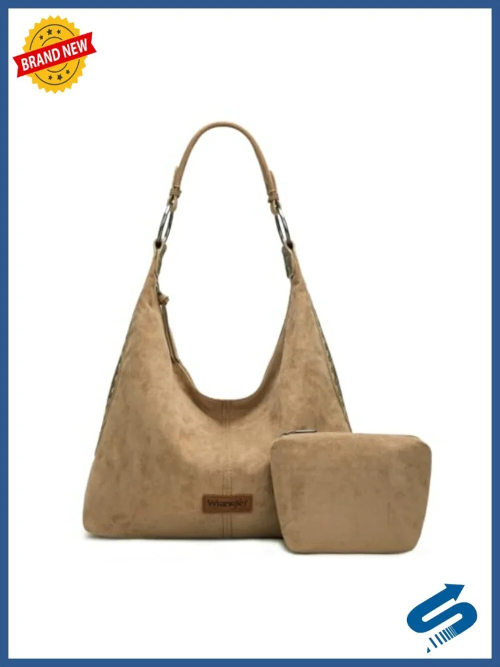Suede Hobo Purse Embossed Slouchy Shoulder Bag 2Pcs Set